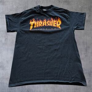 Thrasher Magazine Flame Logo T-Shirt Mens Medium Black Skateboarding Graphic Tee